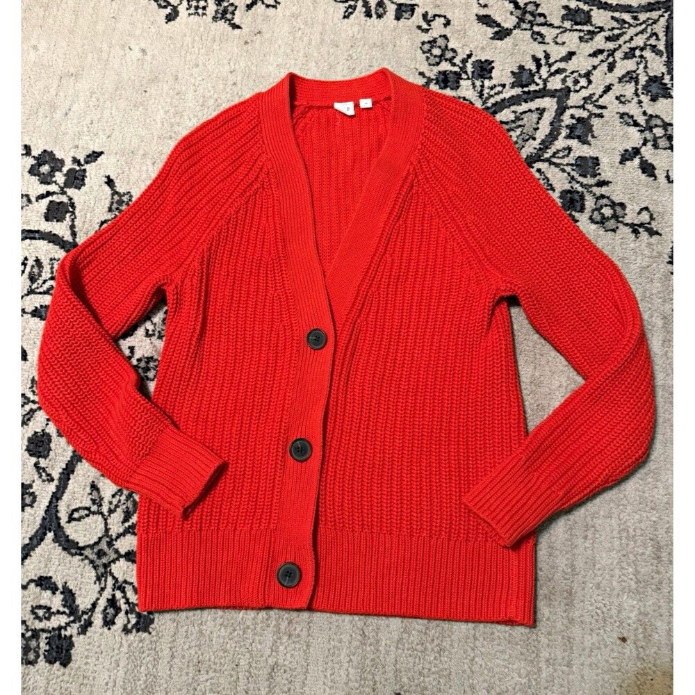 GAP Women’s Red Ribbed Knit V-Neck Button Front Cotton Cardigan XS